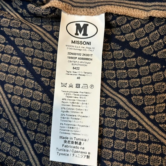 Missoni Blue Beige Pattern Knit Peplum Sweater Top Women’s Size 40 M - Picture 4 of 5